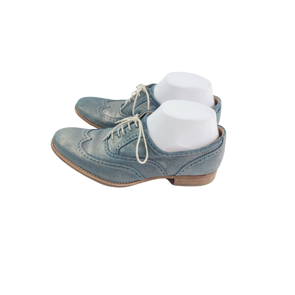 N.D.C Low-top Leather Oxfords, Women's Size 38.5, Blue/Metallic Color. KT